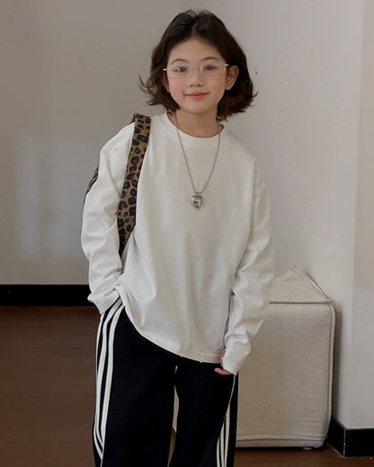 【110-160cm】親子お揃い オーバーサイズ 長袖Tシャツ