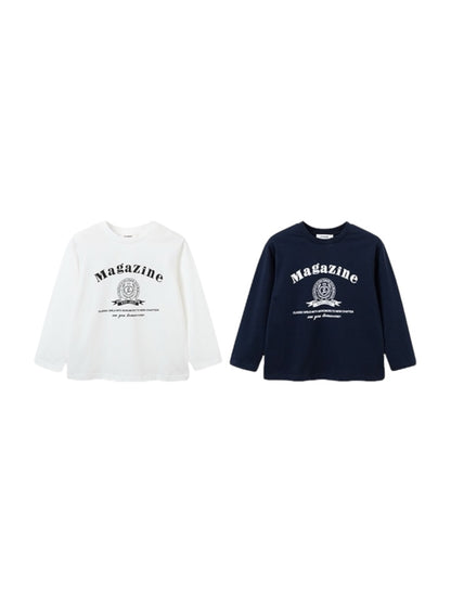 【90-160cm】クルーネック プリント ロングスリーブTシャツ