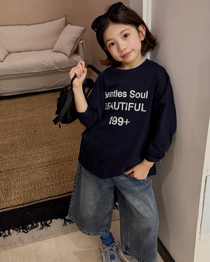 【110-160cm】キッズ ワイドクロップド デニムパンツ