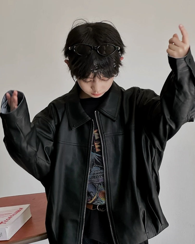 レザーライク ジップブルゾン｜110-160cm