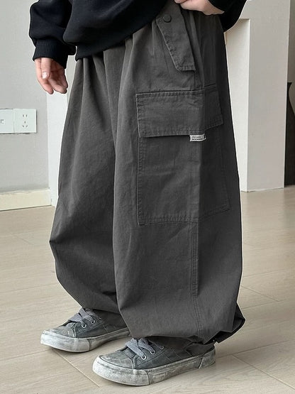 【110-160cm】コットンツイル 裾タック ルーズパンツ