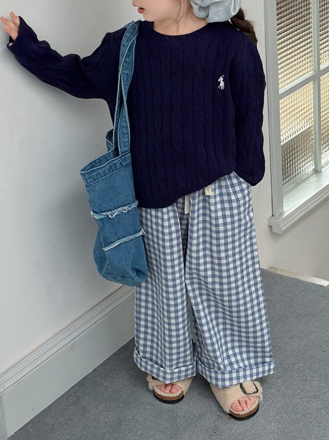 [90-160cm] Gingham check wide straight pants