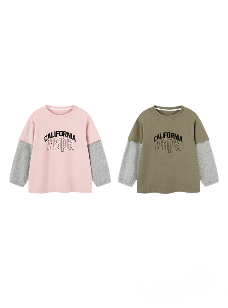 【90-160cm】レイヤード風ロングスリーブTシャツ