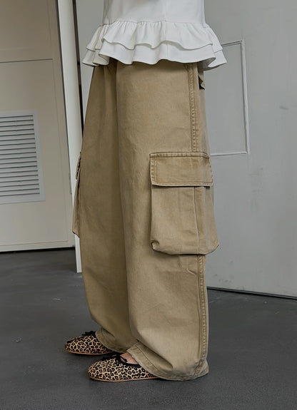 親子お揃い ウォッシュドツイル ワイドカーゴパンツ｜120-160cm