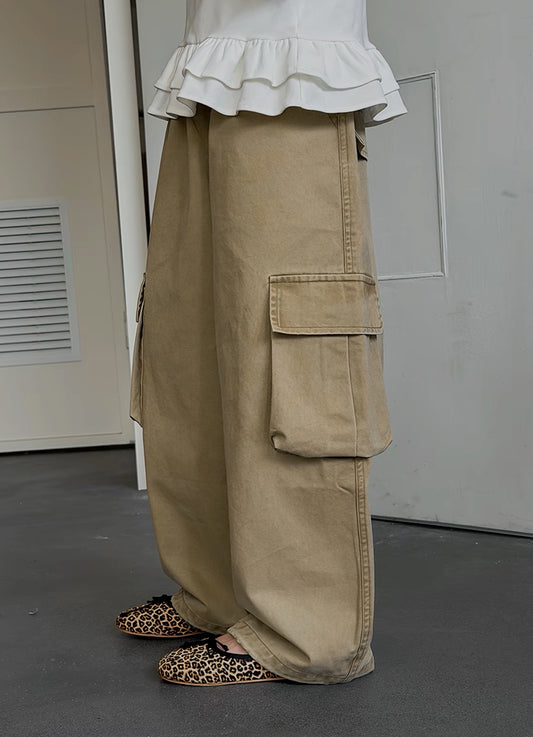 親子お揃い ウォッシュドツイル ワイドカーゴパンツ｜120-160cm