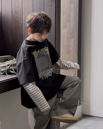 レイヤードスリーブ グラフィック Tシャツ ｜ 110-160cm