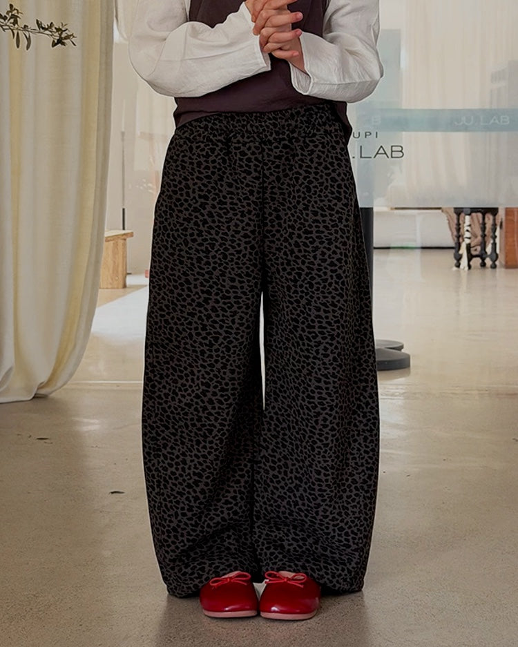 親子お揃い レオパード ワイドストレートパンツ｜120-160cm