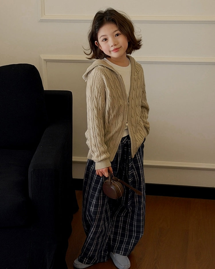 【110-160cm】親子お揃い チェック ワイドパンツ