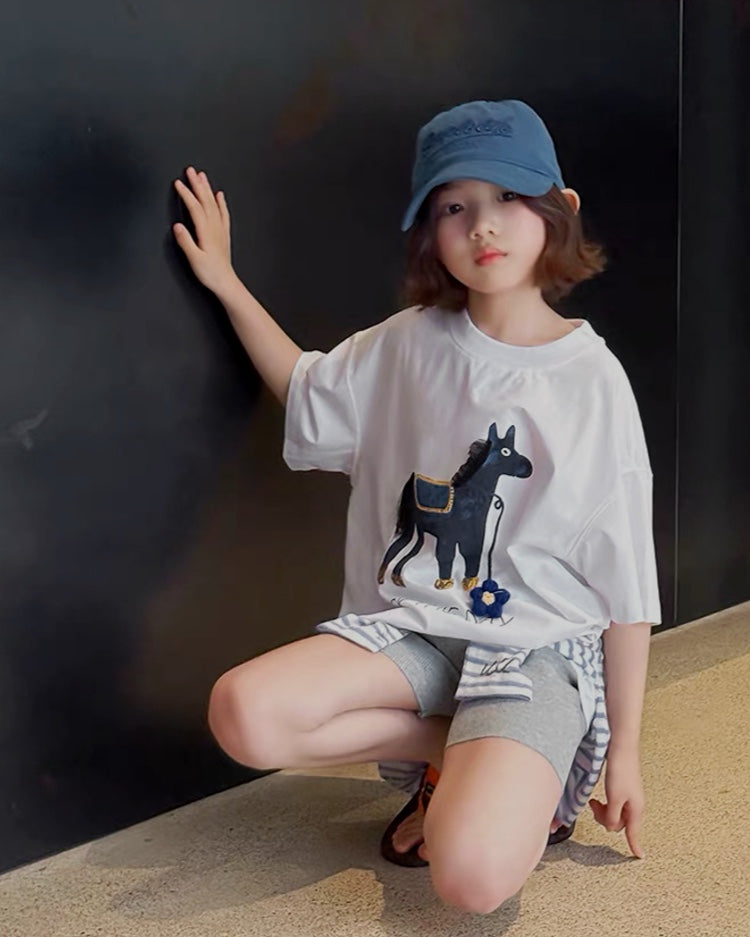 Matching Parent-Child Horse Print Oversized T-shirt | 110-160cm