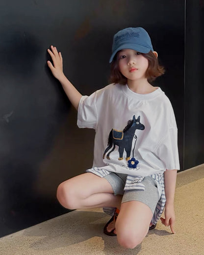 Matching Parent-Child Horse Print Oversized T-shirt | 110-160cm