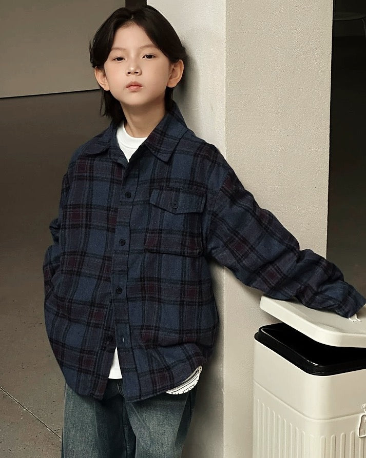 【110-160cm】コットンフランネルチェックシャツ