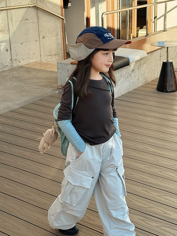 【100-160cm】バイカラーロングスリーブTシャツ