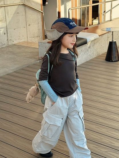 【100-160cm】バイカラーロングスリーブTシャツ