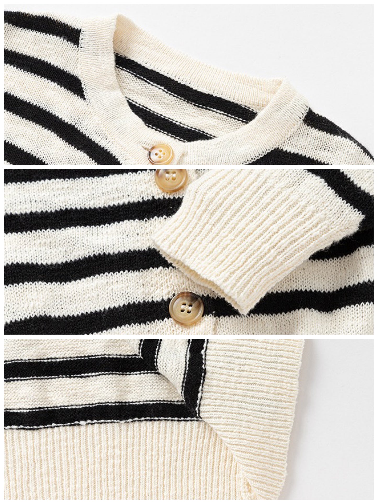 [90-160cm] Crew neck striped cardigan