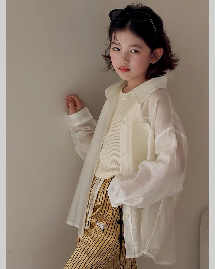 Matching parent-child sheer light shirt (2 colors) | 110-160cm