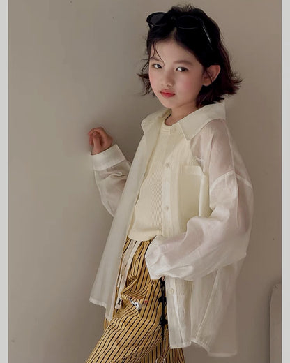 Matching parent-child sheer light shirt (2 colors) | 110-160cm