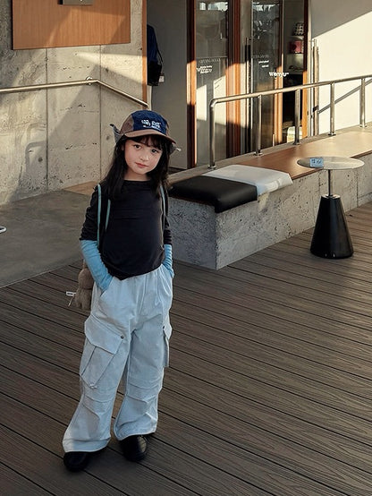 【100-160cm】バイカラーロングスリーブTシャツ