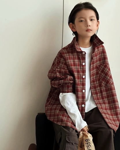 【110-160cm】チェック柄シャツ