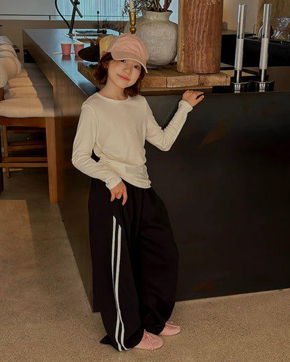 親子お揃い サイドライン ワイドスウェットパンツ｜120-160cm