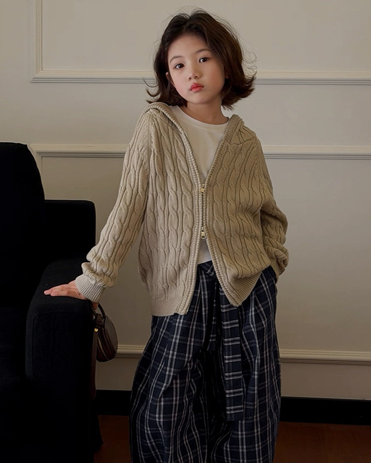 [110-160cm] Parent-Child Matching Cable Knit Zip Hoodie