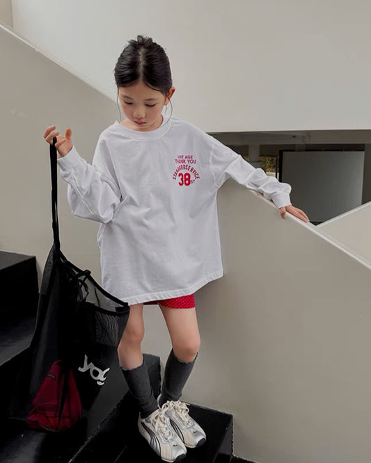 親子お揃い オーバーサイズ ナンバリング ロングスリーブTシャツ ｜ 110-160cm