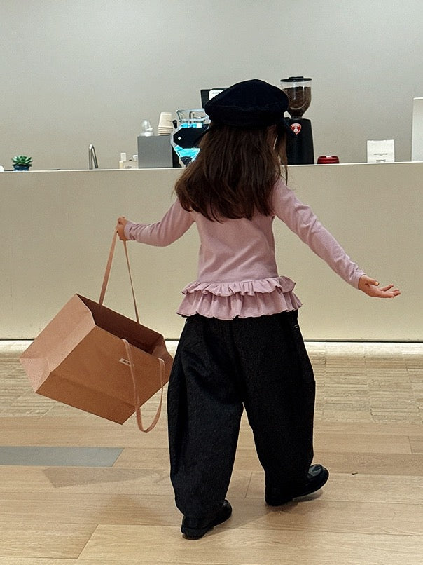 【100-160cm】レイヤード風フリルロングスリーブTシャツ