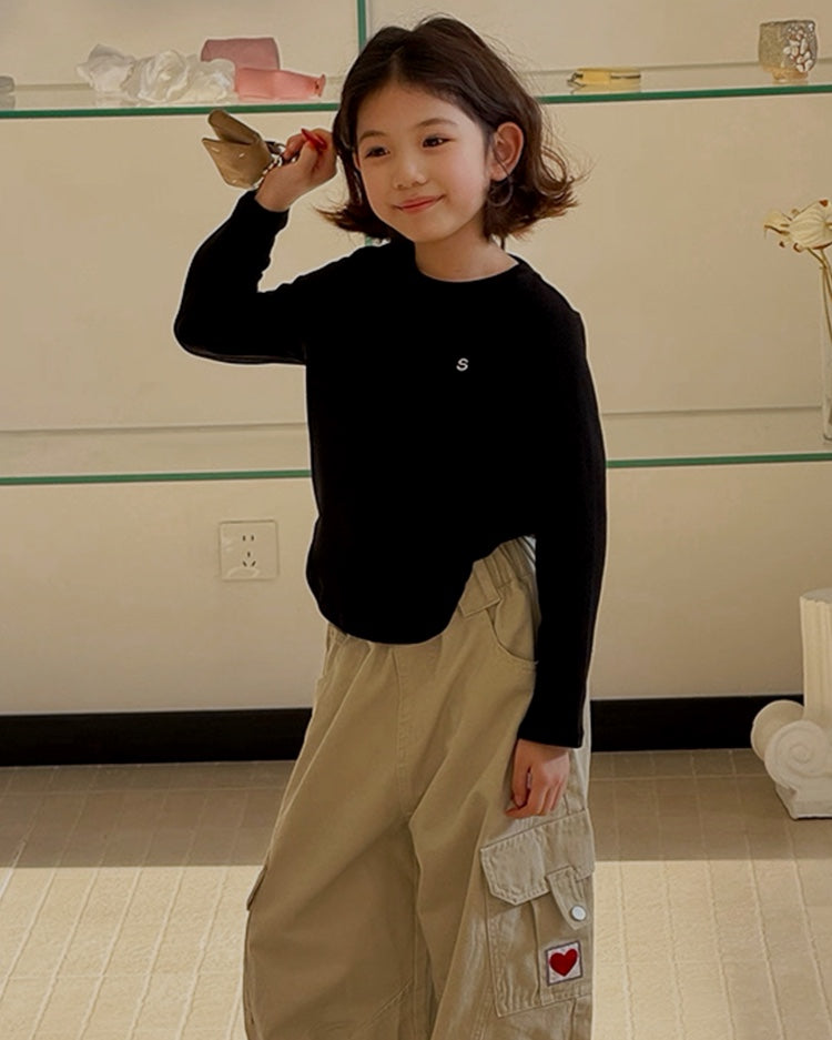 【110-160cm】親子お揃い ワンポイント 長袖Tシャツ｜全4色