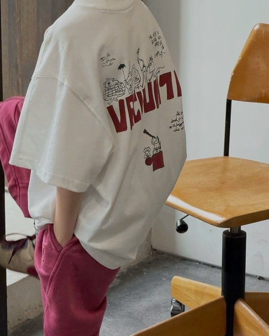 【110-160cm】バックプリント 半袖Tシャツ