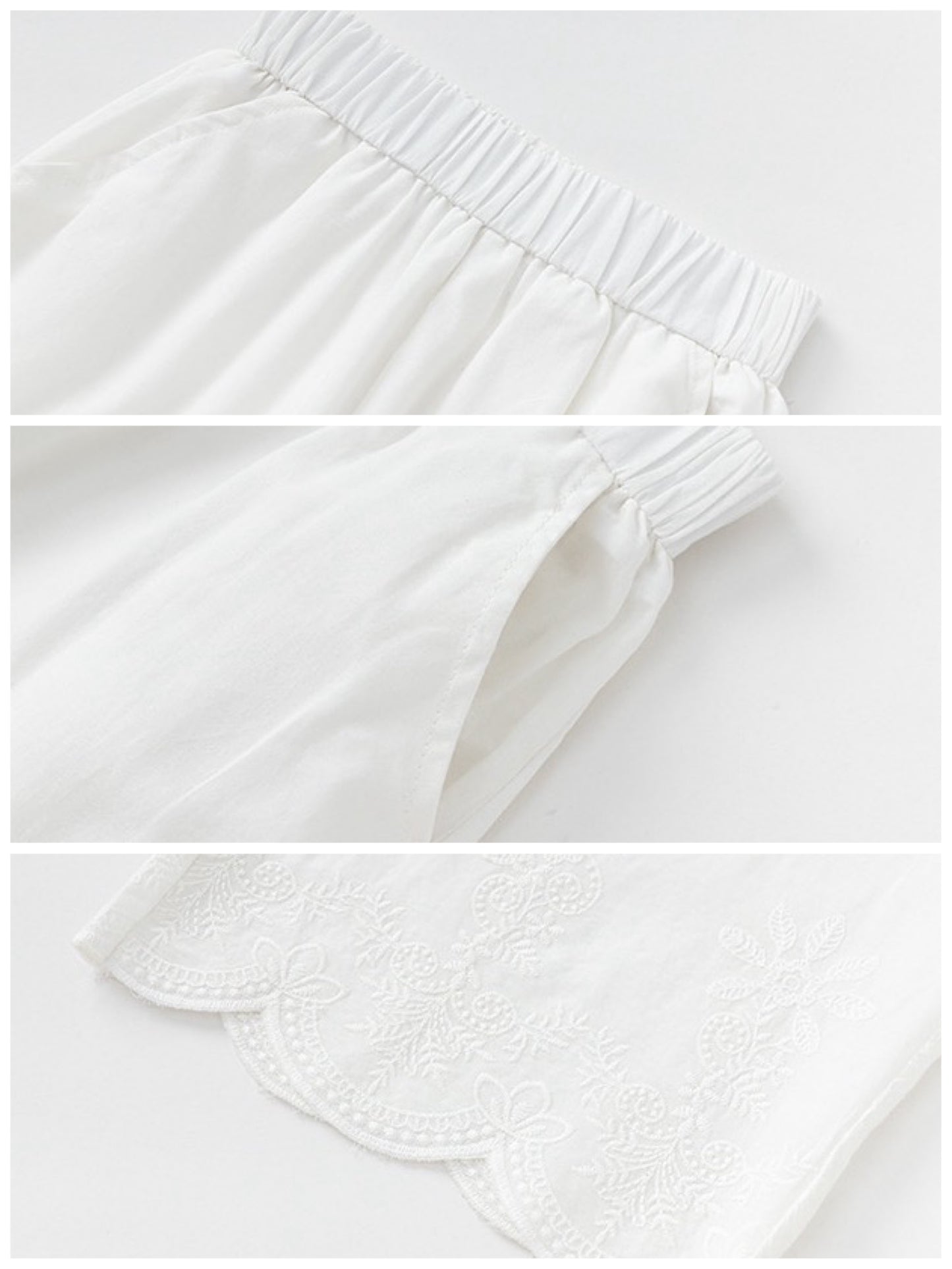 【90-160cm】裾刺繍スカラップ  ロングパンツ