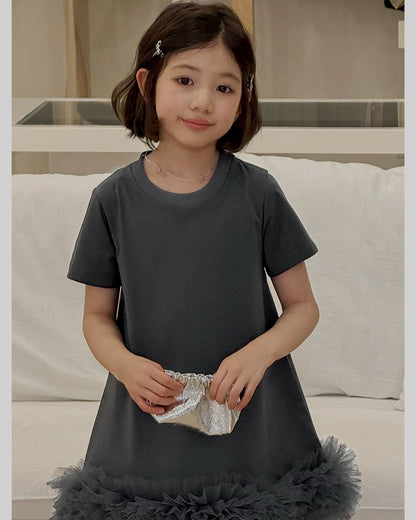 チュールフリル Tシャツワンピース｜110-160cm