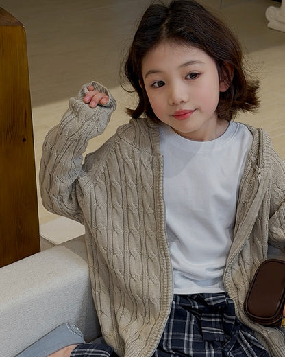 [110-160cm] Parent-Child Matching Cable Knit Zip Hoodie