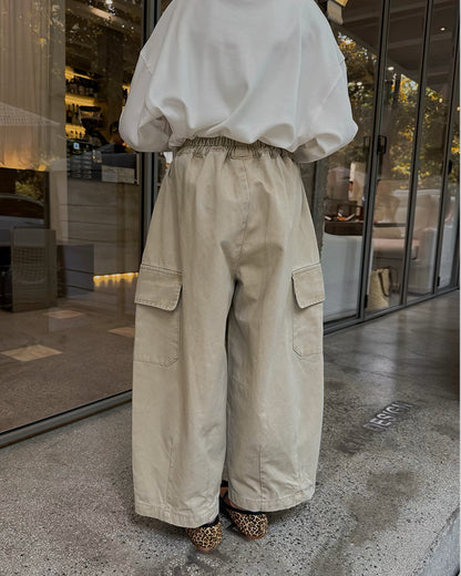 親子お揃い コットンツイル ワイドカーゴパンツ 全2色｜120-160cm