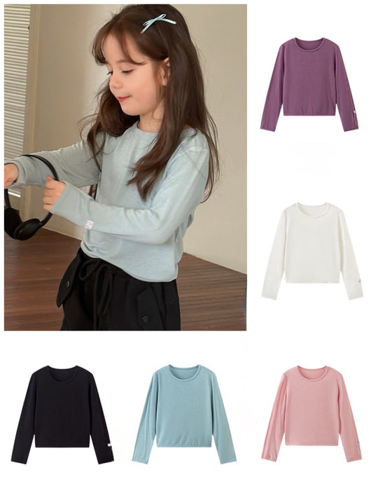 [90-160cm] Crew neck solid long sleeve T-shirt