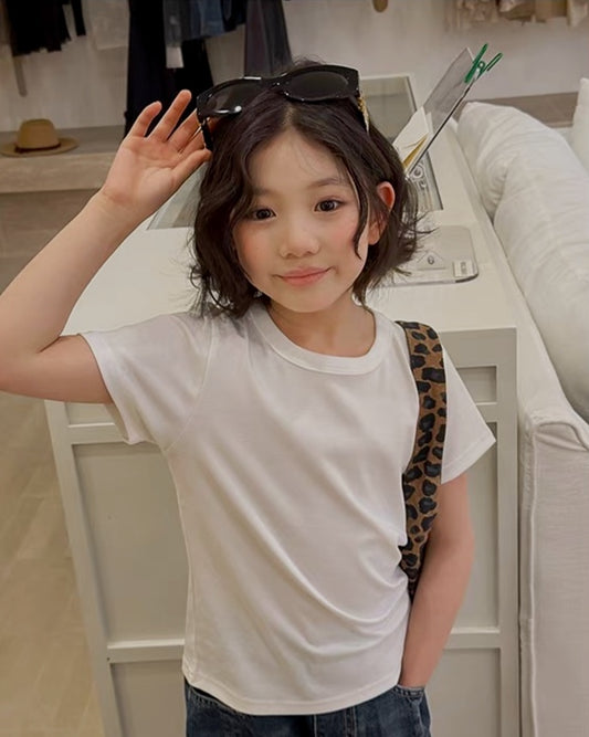 親子お揃い シルクタッチ ベーシック コンパクトTシャツ 全5色 ｜ 110-160cm