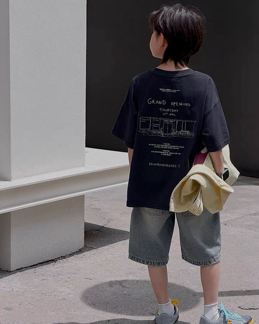 グランドオープン バックプリント オーバーサイズTシャツ｜110-160cm