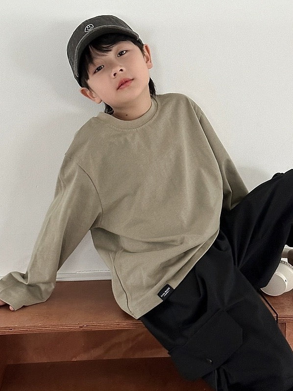 [100-160cm] Crew neck solid long sleeve T-shirt