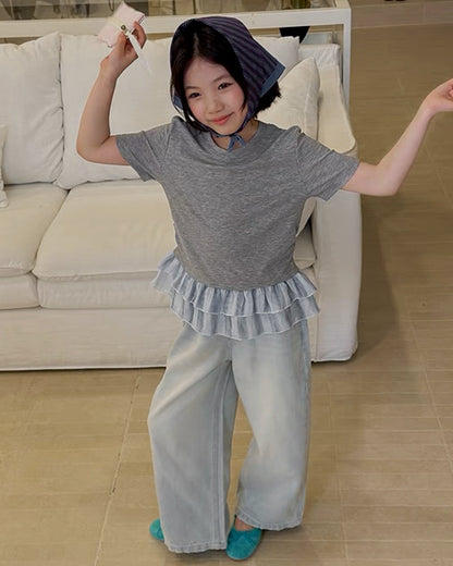 Matching Parent-Child Light Denim Wide-Leg Pants | 110-160cm