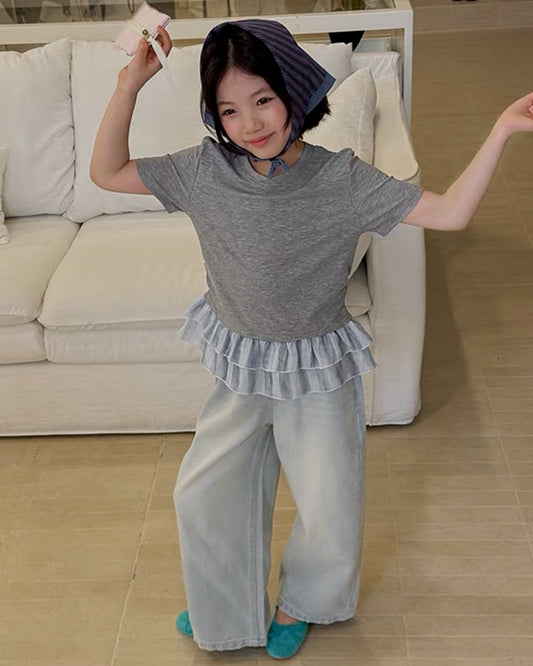 親子お揃い ライトデニム ワイドパンツ ｜ 110-160cm
