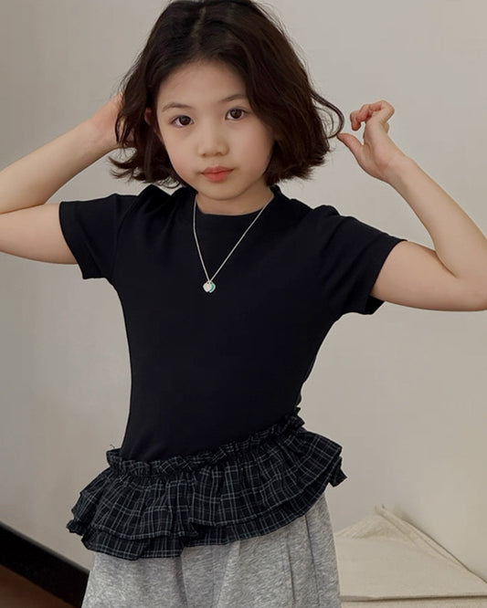 【110-160cm】フリル ドッキング リブ Tシャツ