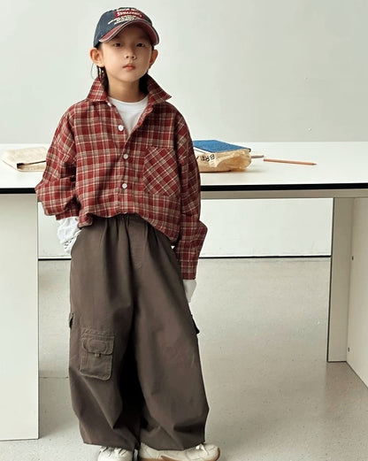 【110-160cm】チェック柄シャツ
