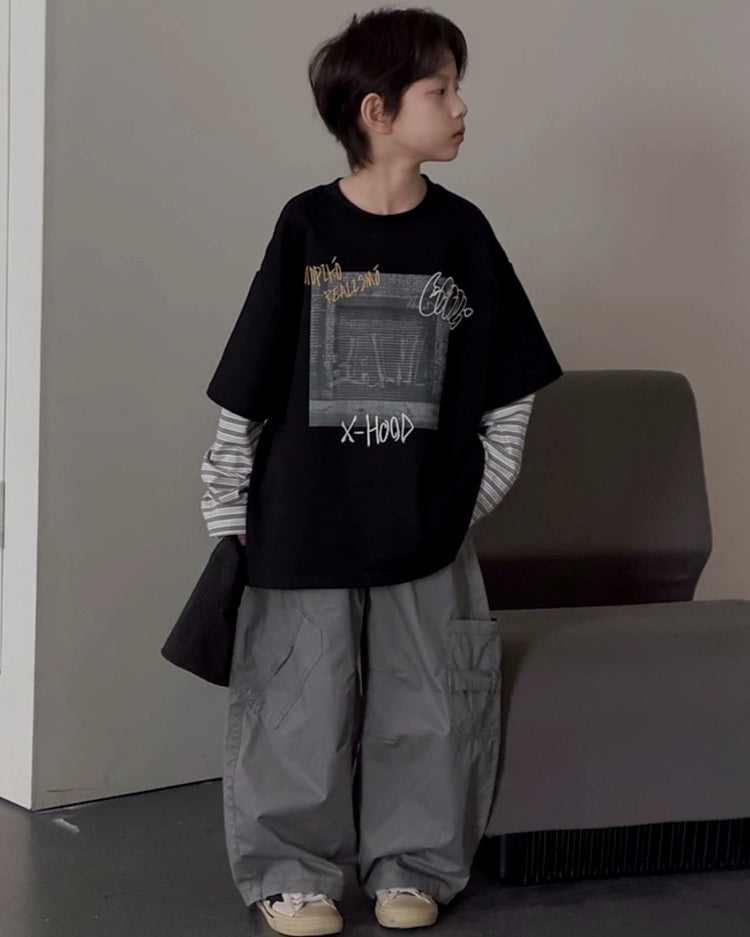 レイヤードスリーブ グラフィック Tシャツ ｜ 110-160cm