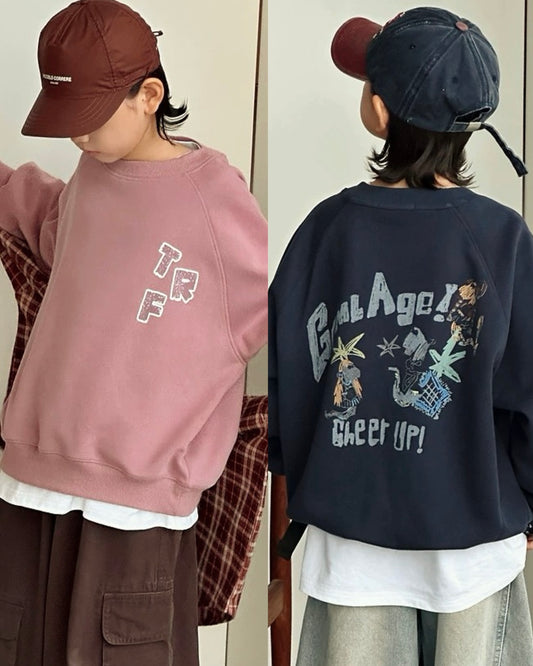 【110-160cm】バックグラフィックプリントスウェットプルオーバー