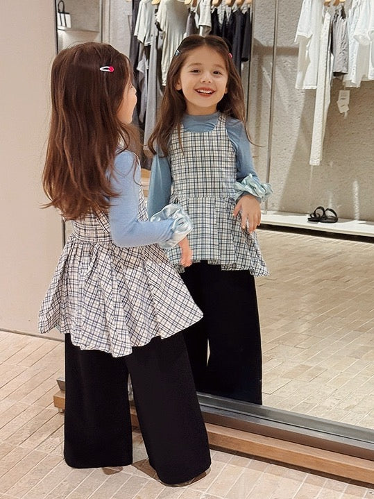 【100-160cm】チェックぺプラムチュニック