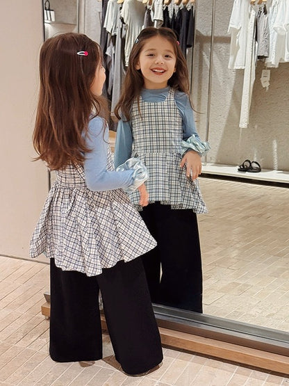 【100-160cm】チェックぺプラムチュニック