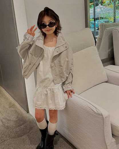 親子お揃い ニュアンスグレー スタンドカラージャケット｜120-160cm