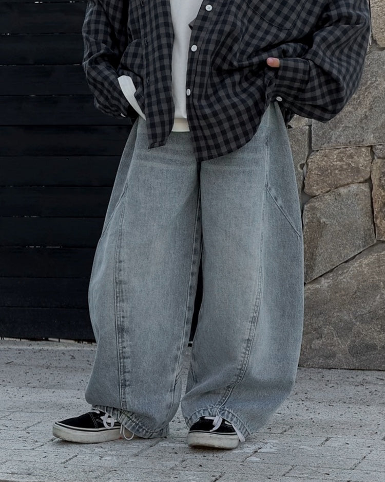 Loose Silhouette Balloon Denim Pants | 110-160cm