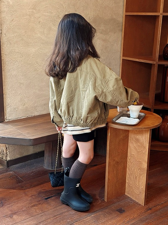 【100-160cm】親子お揃い ミリタリースタンドカラージャケット