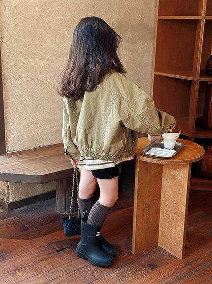 【100-160cm】親子お揃い ミリタリースタンドカラージャケット
