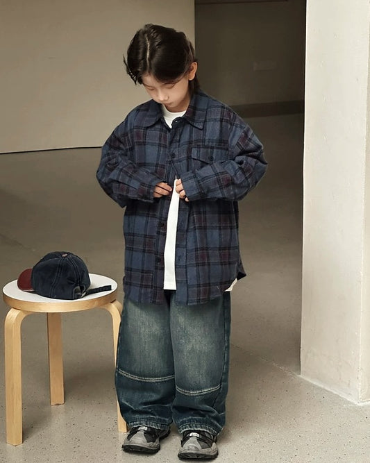 【110-160cm】コットンフランネルチェックシャツ