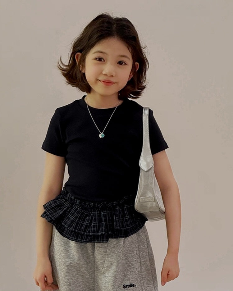 【110-160cm】フリル ドッキング リブ Tシャツ